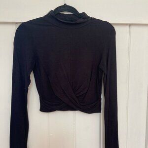 TopShop Cropped Black Long Sleeve Shirt with Twist Accent in Front, Small/4